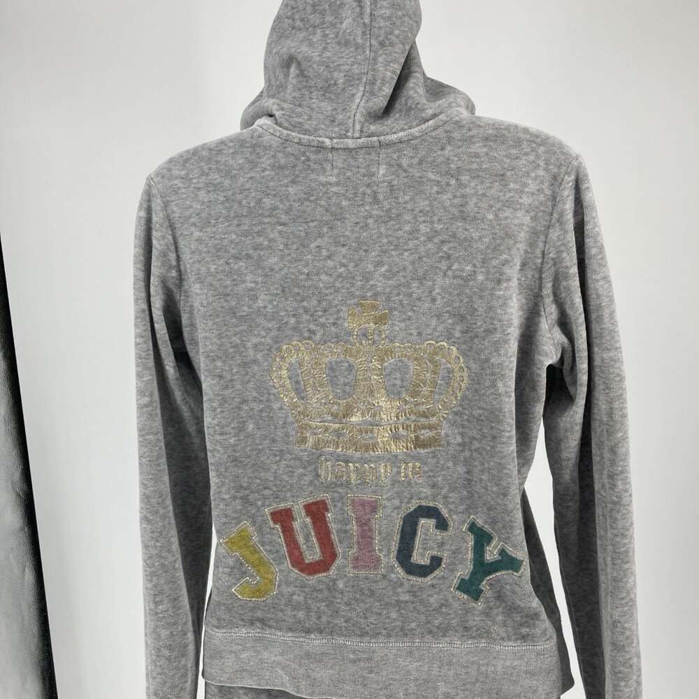Vintage Y2K Juicy Couture Tracksuit Set Sz Medium Large Gray Pants Zip Up Jacket - Picture 4 of 16